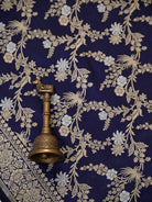 Midnight Blue Jaal Katan Silk Handloom Banarasi Dupatta - Sacred Weaves