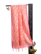 Pastel Pink Jaal Katan Silk Handloom Banarasi Dupatta - Sacred Weaves