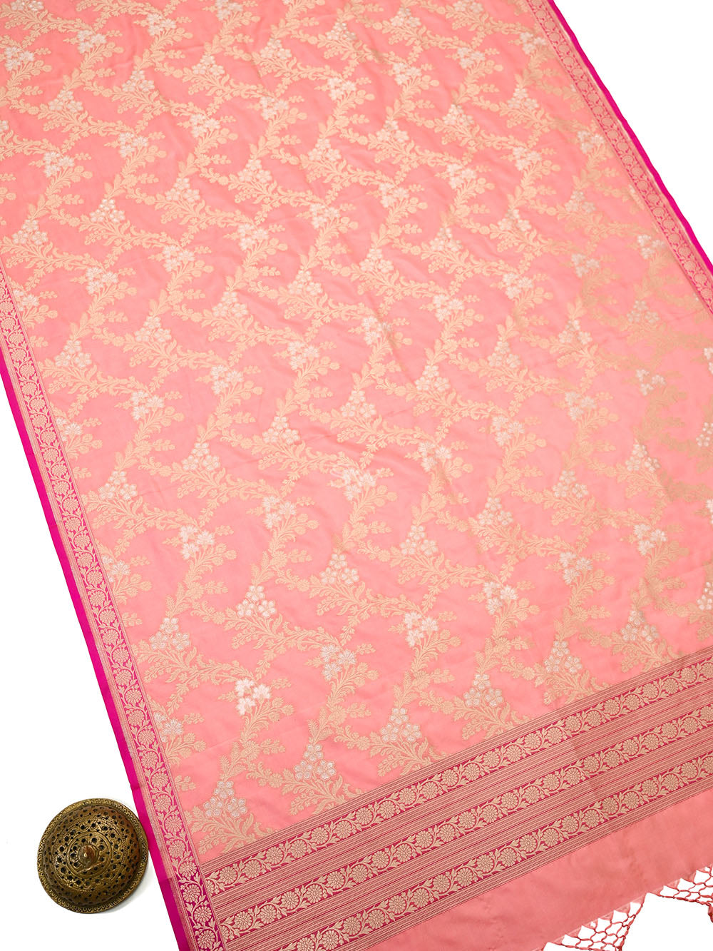 Pastel Pink Jaal Katan Silk Handloom Banarasi Dupatta - Sacred Weaves