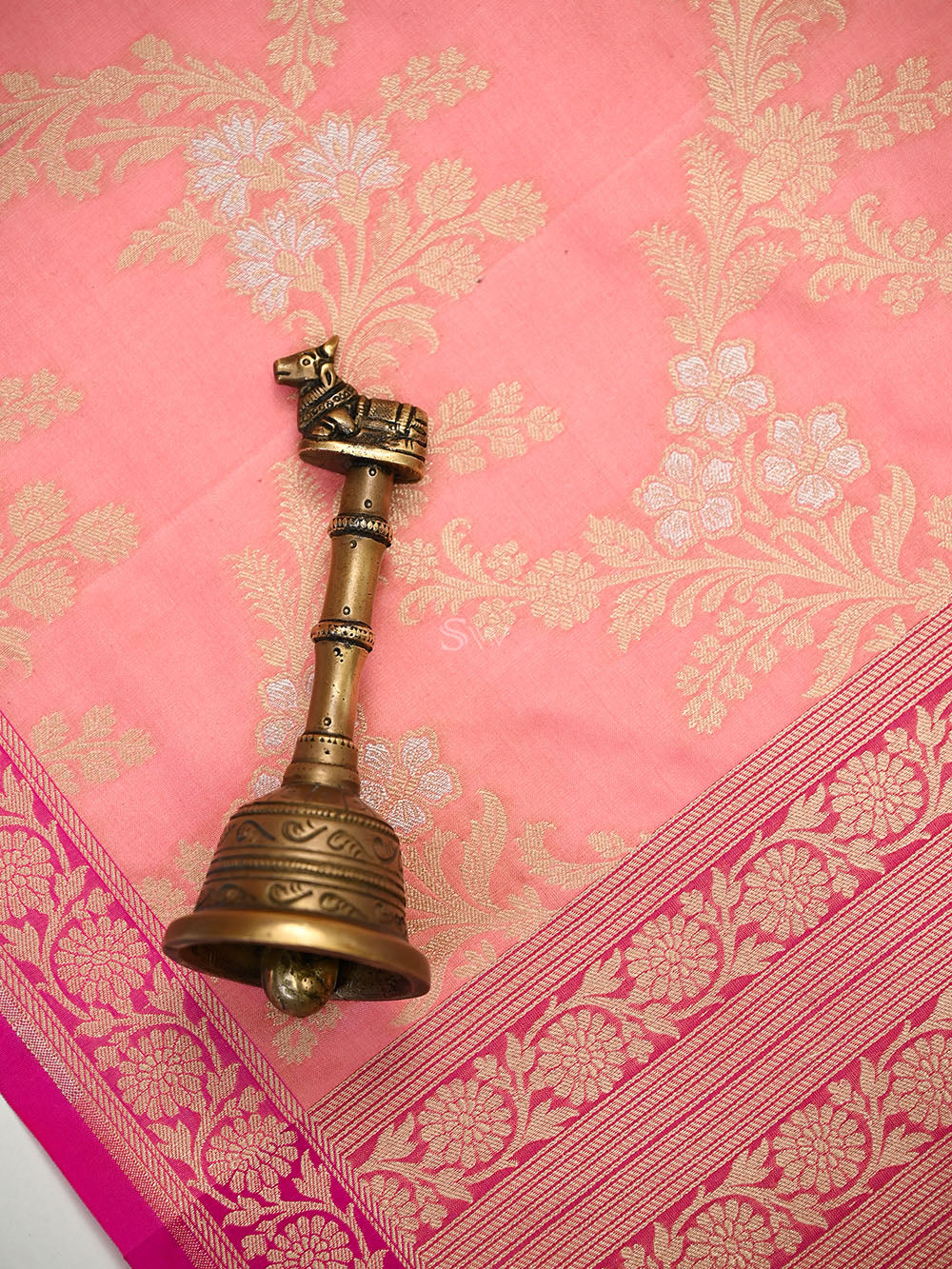 Pastel Pink Jaal Katan Silk Handloom Banarasi Dupatta - Sacred Weaves