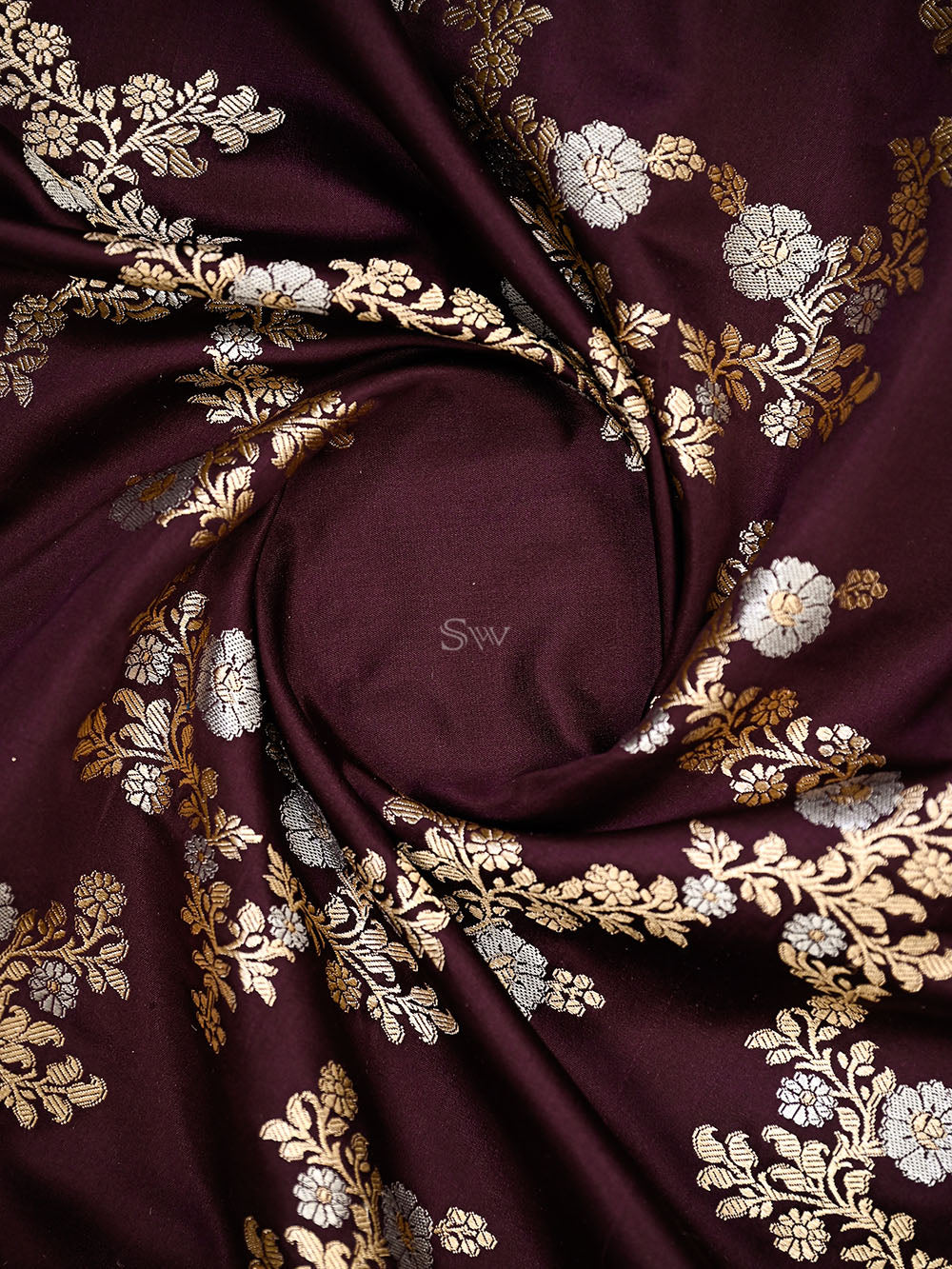 Wine Sona Roopa Satin Silk Handloom Banarasi Lehenga - Sacred Weaves