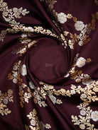 Wine Sona Roopa Satin Silk Handloom Banarasi Lehenga - Sacred Weaves