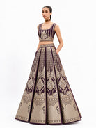 Wine Sona Roopa Satin Silk Handloom Banarasi Lehenga - Sacred Weaves