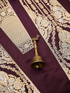 Wine Sona Roopa Satin Silk Handloom Banarasi Lehenga - Sacred Weaves