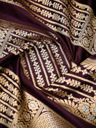 Wine Sona Roopa Satin Silk Handloom Banarasi Lehenga - Sacred Weaves