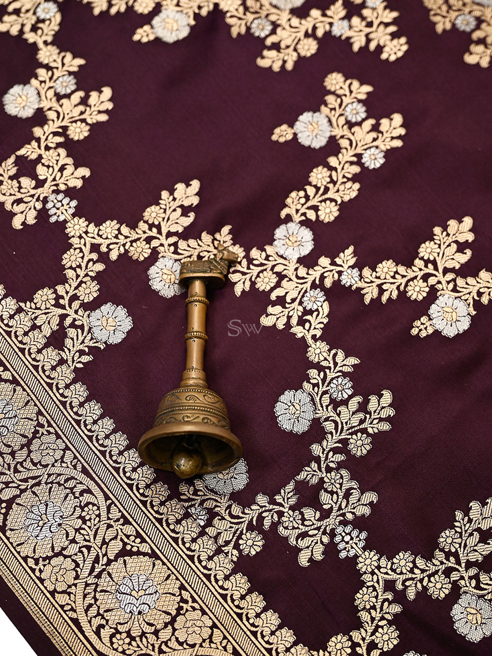 Wine Sona Roopa Satin Silk Handloom Banarasi Lehenga - Sacred Weaves