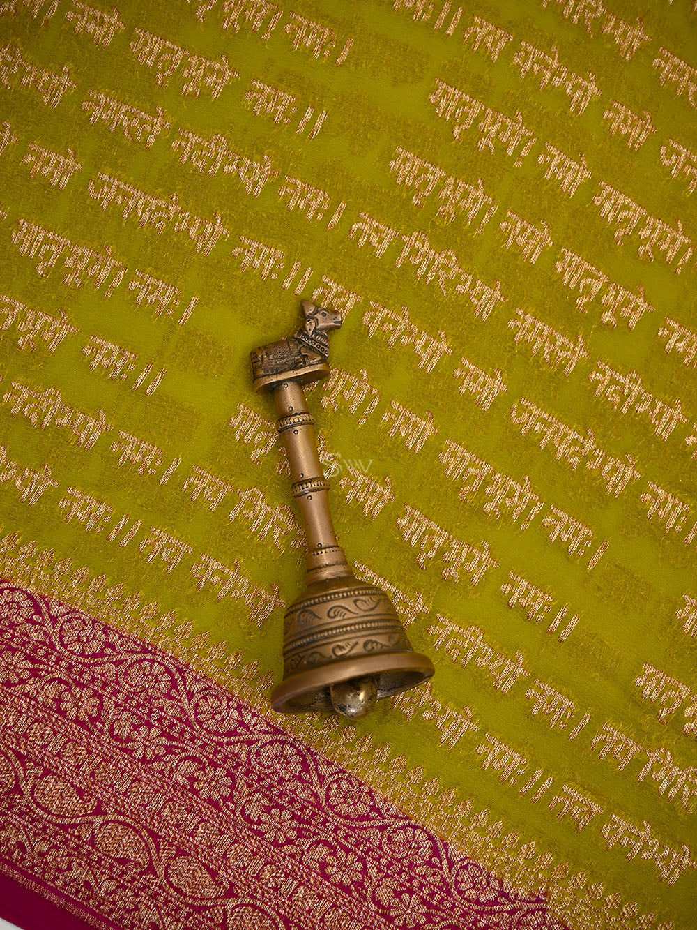Lime Green Mantra Khaddi Georgette Handloom Banarasi Saree - Sacred Weaves