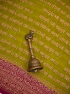 Lime Green Mantra Khaddi Georgette Handloom Banarasi Saree - Sacred Weaves
