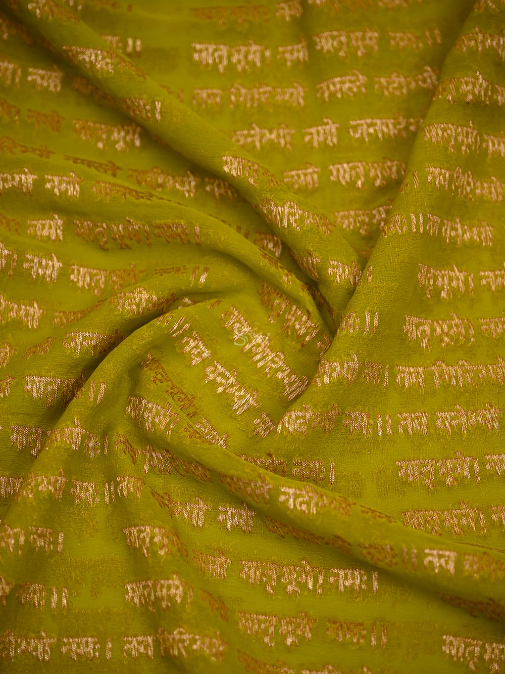 Lime Green Mantra Khaddi Georgette Handloom Banarasi Saree - Sacred Weaves