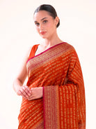 Dark Orange Mantra Khaddi Georgette Handloom Banarasi Saree - Sacred Weaves