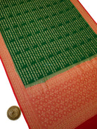 Bottle Green Mantra Khaddi Georgette Handloom Banarasi Saree - Sacred Weaves