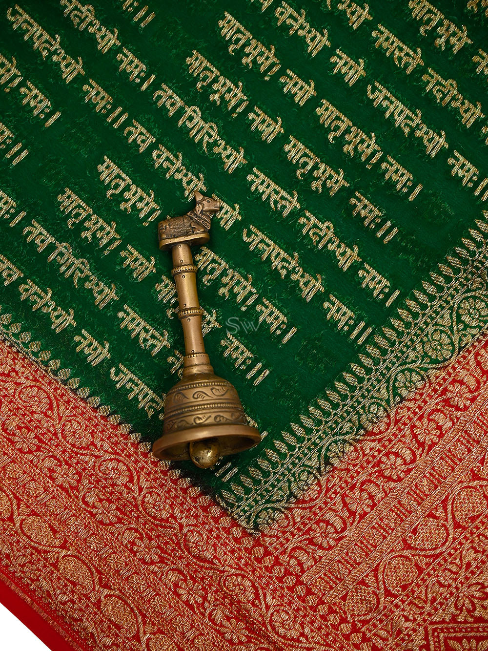 Bottle Green Mantra Khaddi Georgette Handloom Banarasi Saree - Sacred Weaves