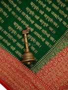 Bottle Green Mantra Khaddi Georgette Handloom Banarasi Saree - Sacred Weaves