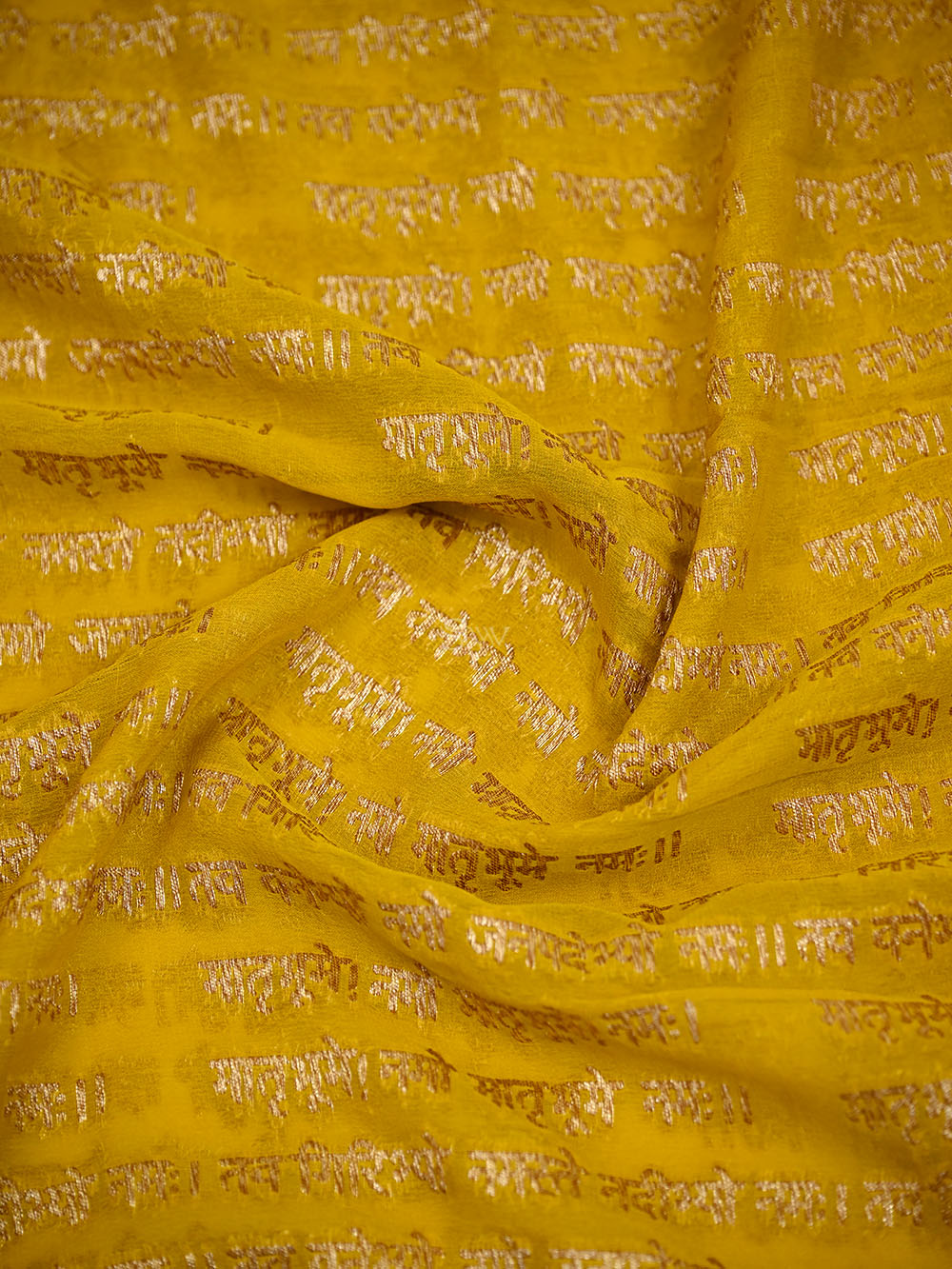 Yellow Mantra Khaddi Georgette Handloom Banarasi Saree - Sacred Weaves