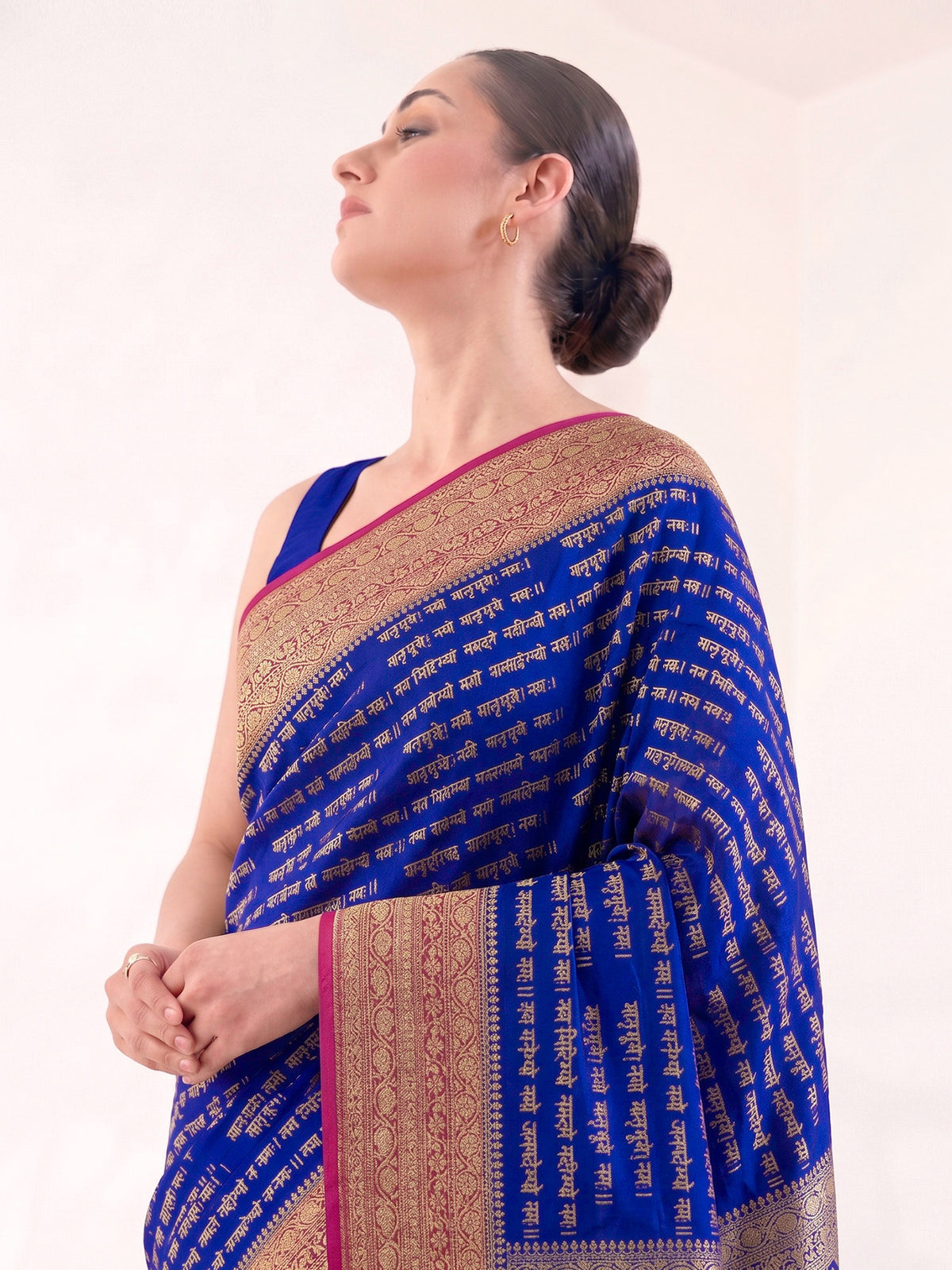 Royal Blue Mantra Khaddi Georgette Handloom Banarasi Saree - Sacred Weaves