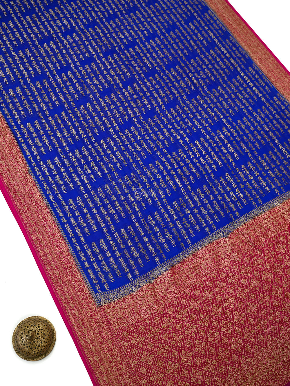 Royal Blue Mantra Khaddi Georgette Handloom Banarasi Saree - Sacred Weaves
