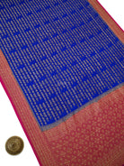 Royal Blue Mantra Khaddi Georgette Handloom Banarasi Saree - Sacred Weaves