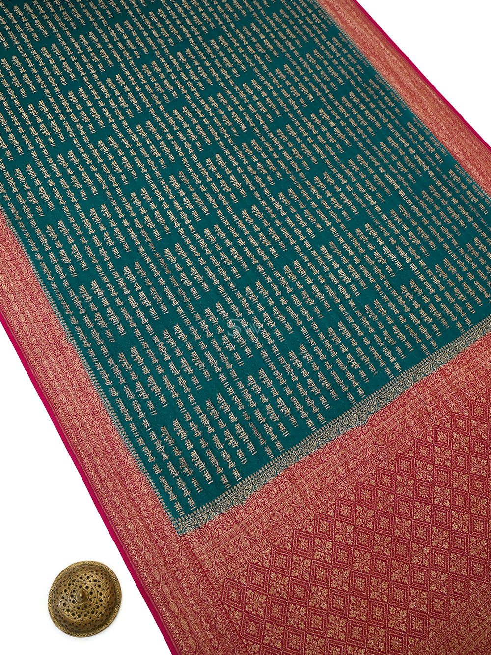 Teal Green Mantra Khaddi Georgette Handloom Banarasi Saree - Sacred Weaves