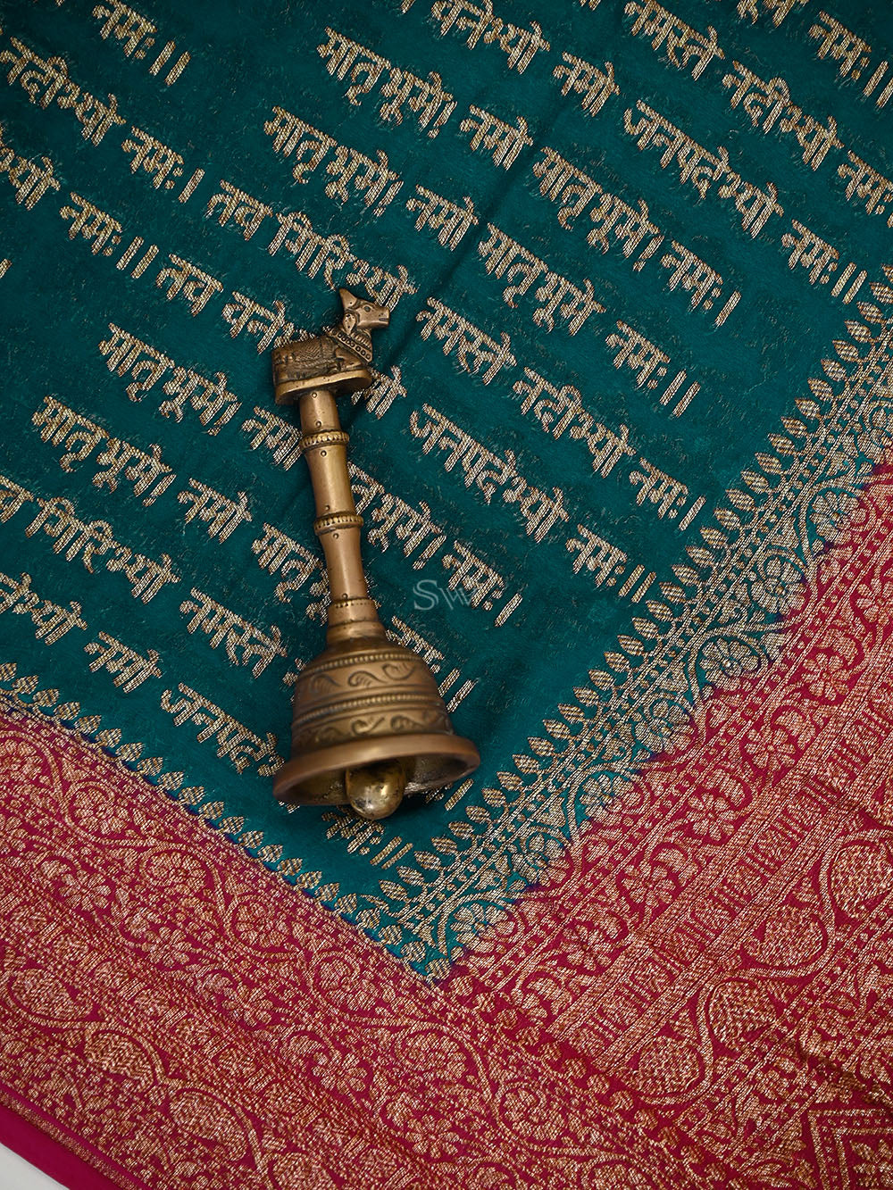 Teal Green Mantra Khaddi Georgette Handloom Banarasi Saree - Sacred Weaves