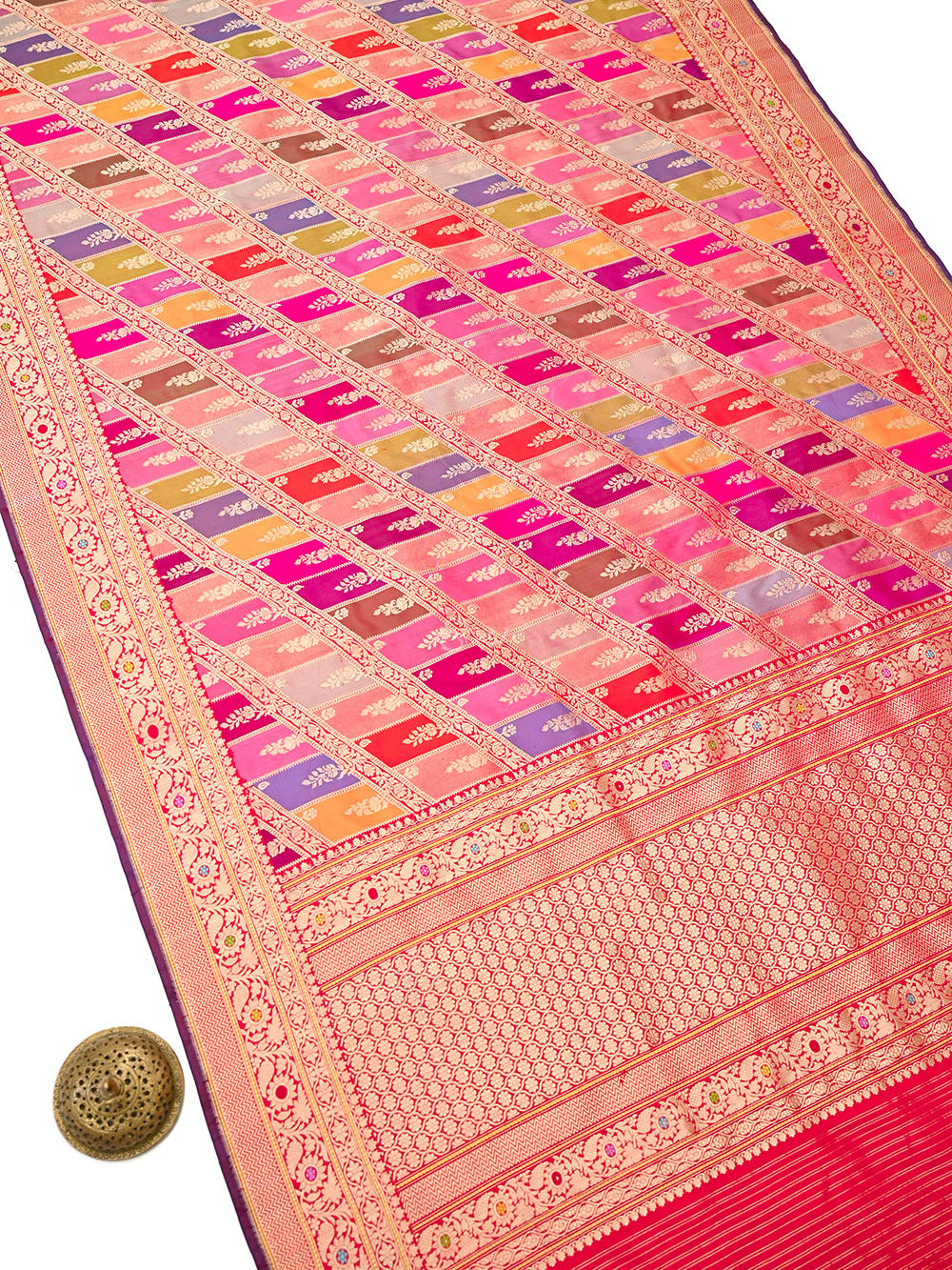 Red Rangkat Katan Silk Handloom Banarasi Dupatta - Sacred Weaves
