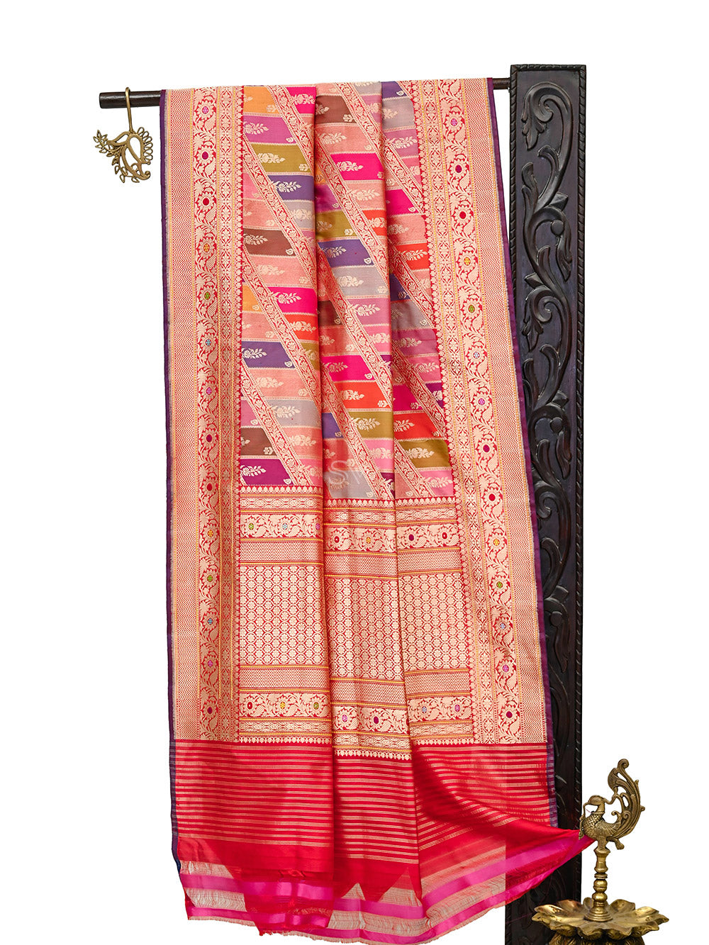 Red Rangkat Katan Silk Handloom Banarasi Dupatta - Sacred Weaves