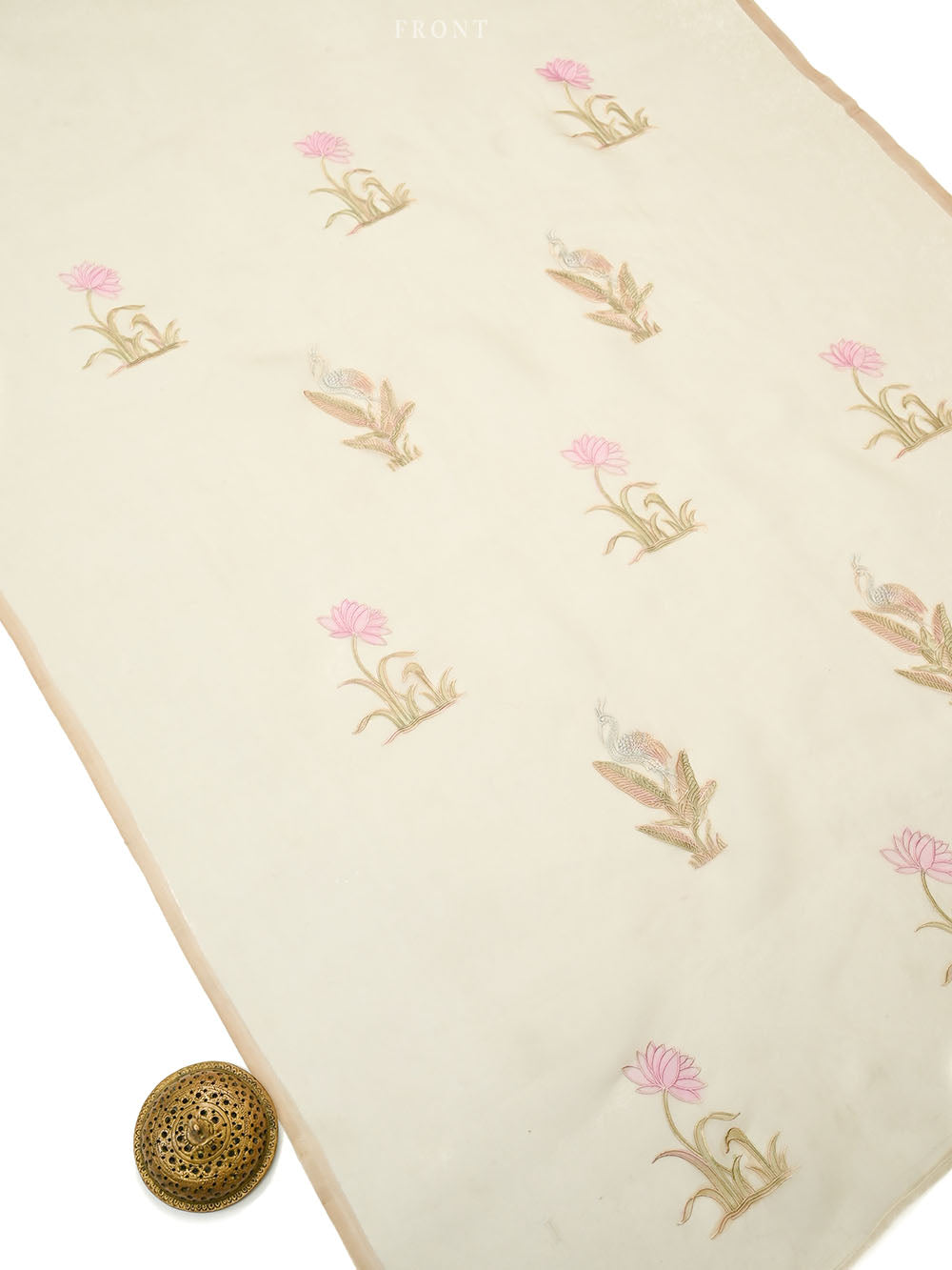 Cream Embroidered Organza Handloom Banarasi Suit - Sacred Weaves
