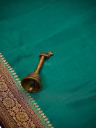 Teal Green Plain Crepe Silk Handloom Banarasi Saree - Sacred Weaves