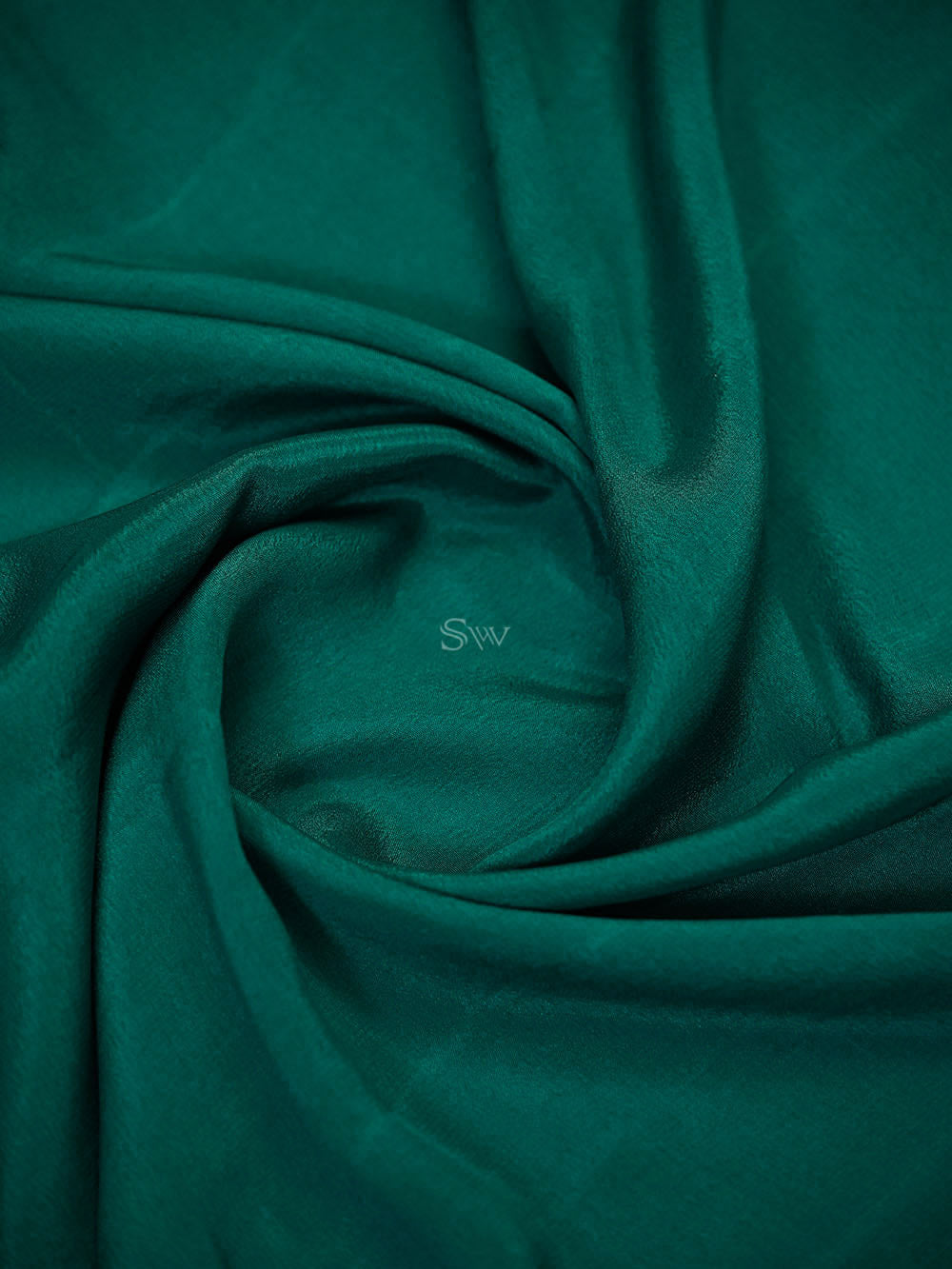 Teal Green Plain Crepe Silk Handloom Banarasi Saree - Sacred Weaves