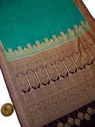 Teal Green Plain Crepe Silk Handloom Banarasi Saree - Sacred Weaves
