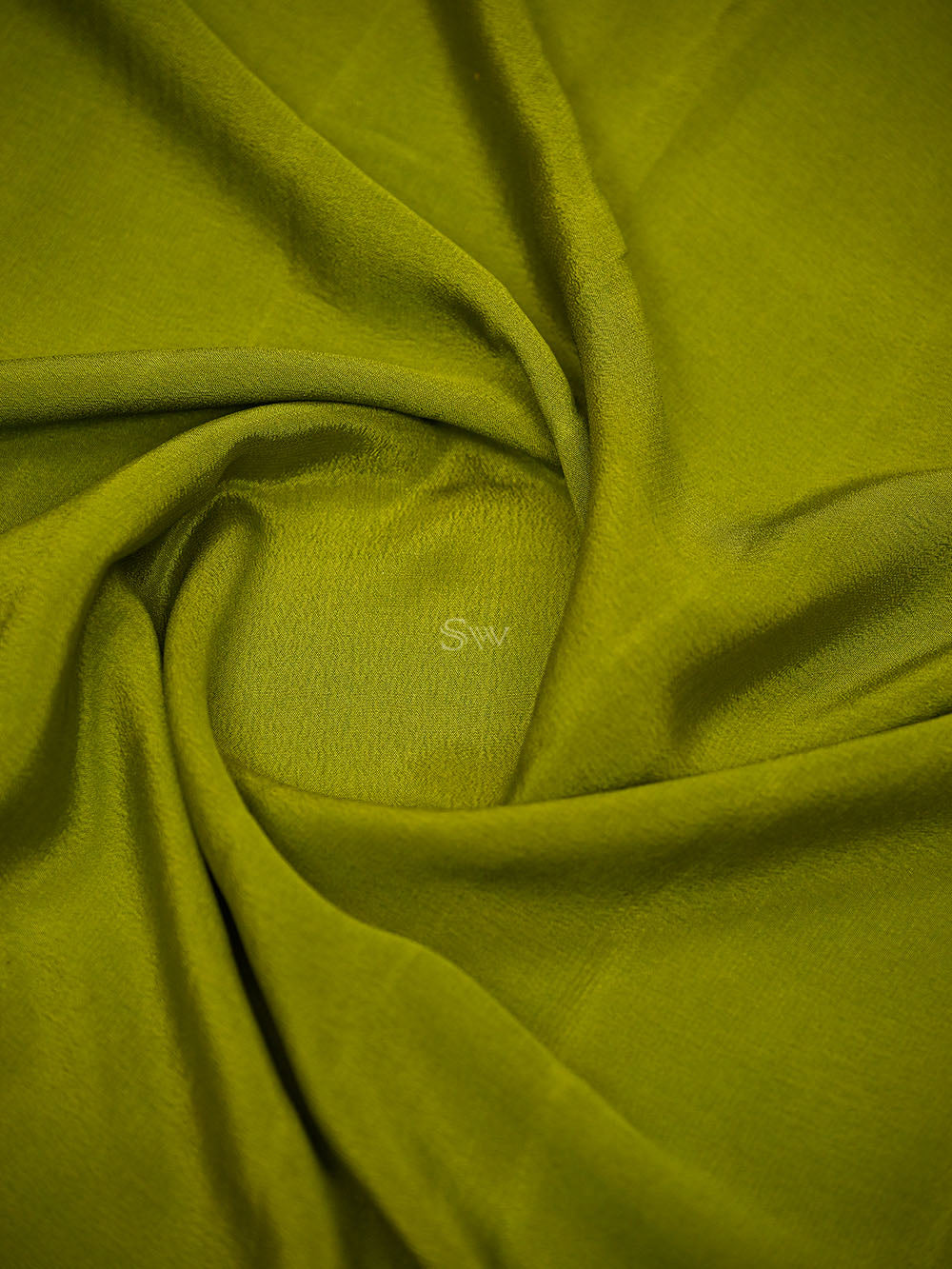 Olive Green Plain Crepe Silk Handloom Banarasi Saree - Sacred Weaves