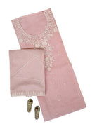 Pastel Pink Embroidered Cotton Handloom Banarasi Suit - Sacred Weaves