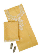 Mustard Embroidered Cotton Handloom Banarasi Suit - Sacred Weaves