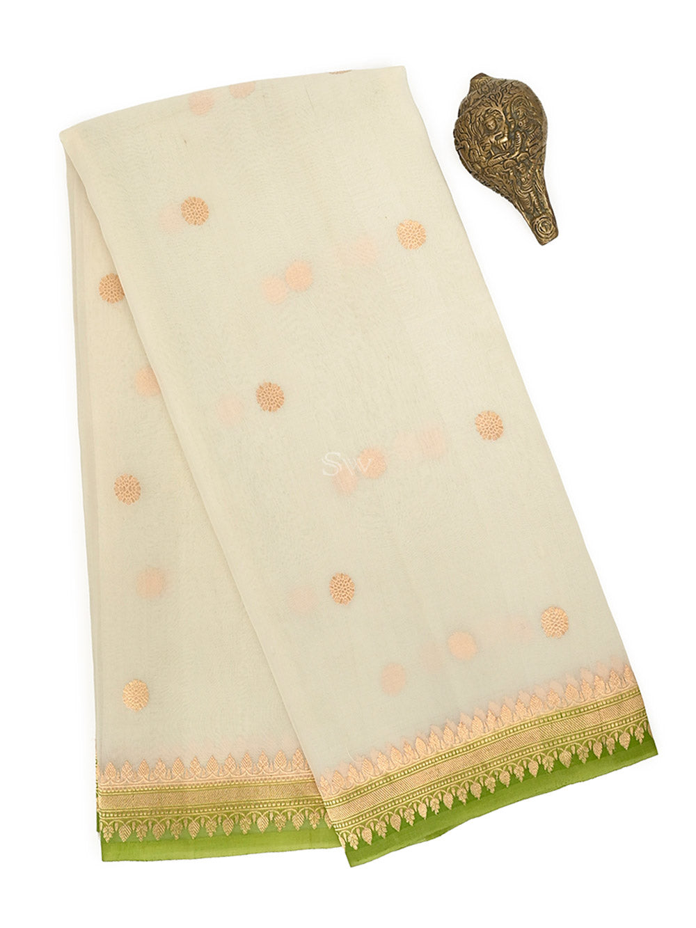 Off White Booti Organza Silk Handloom Banarasi Saree - Sacred Weaves