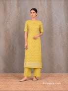 Yellow Booti Khaddi Georgette Handloom Banarasi Suit - Sacred Weaves