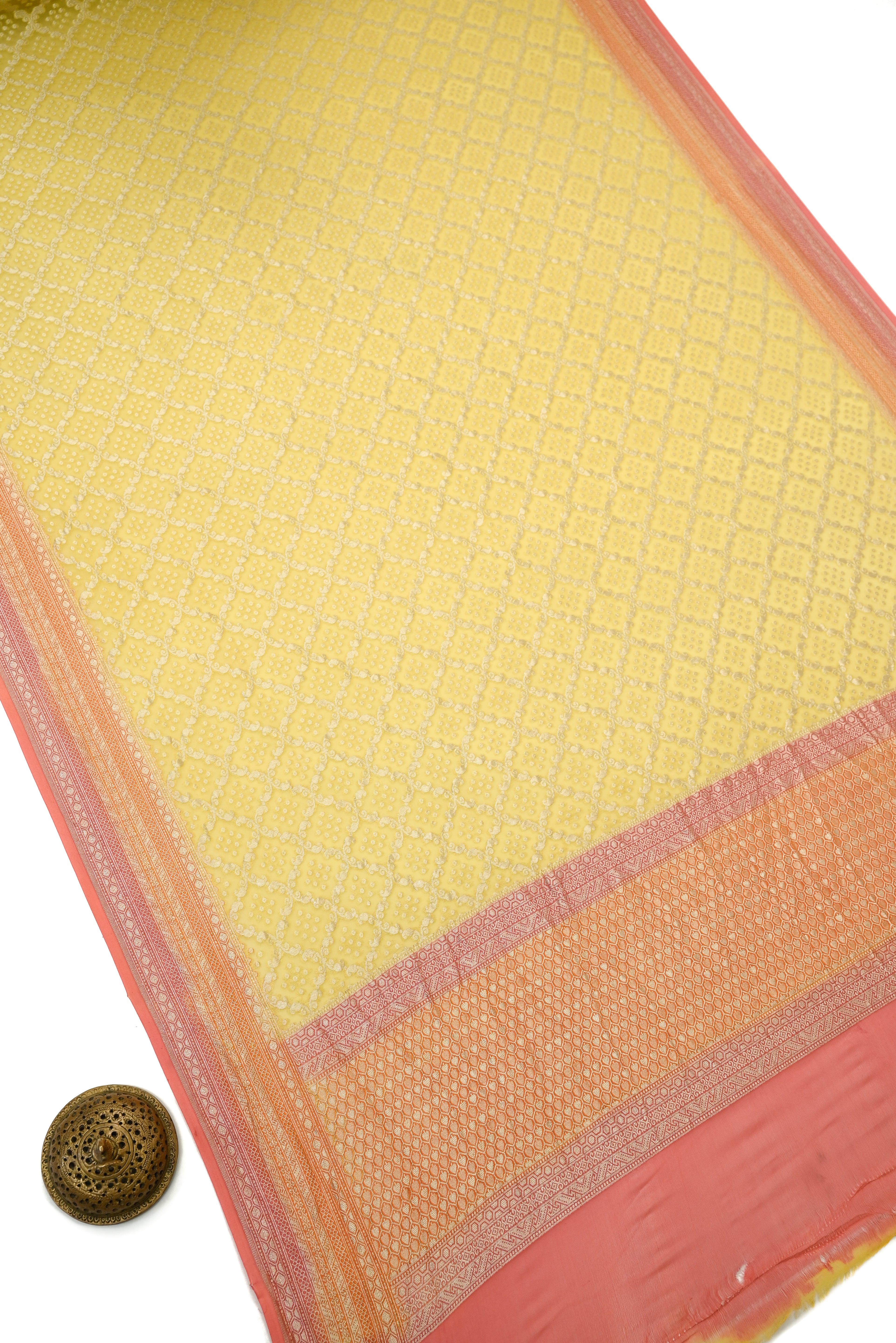 Yellow Booti Khaddi Georgette Handloom Banarasi Suit - Sacred Weaves