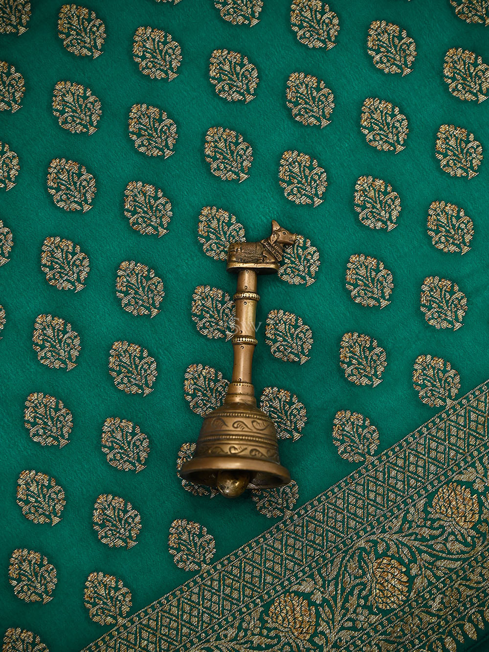 Teal Green Booti Crepe Silk Handloom Banarasi Suit - Sacred Weaves