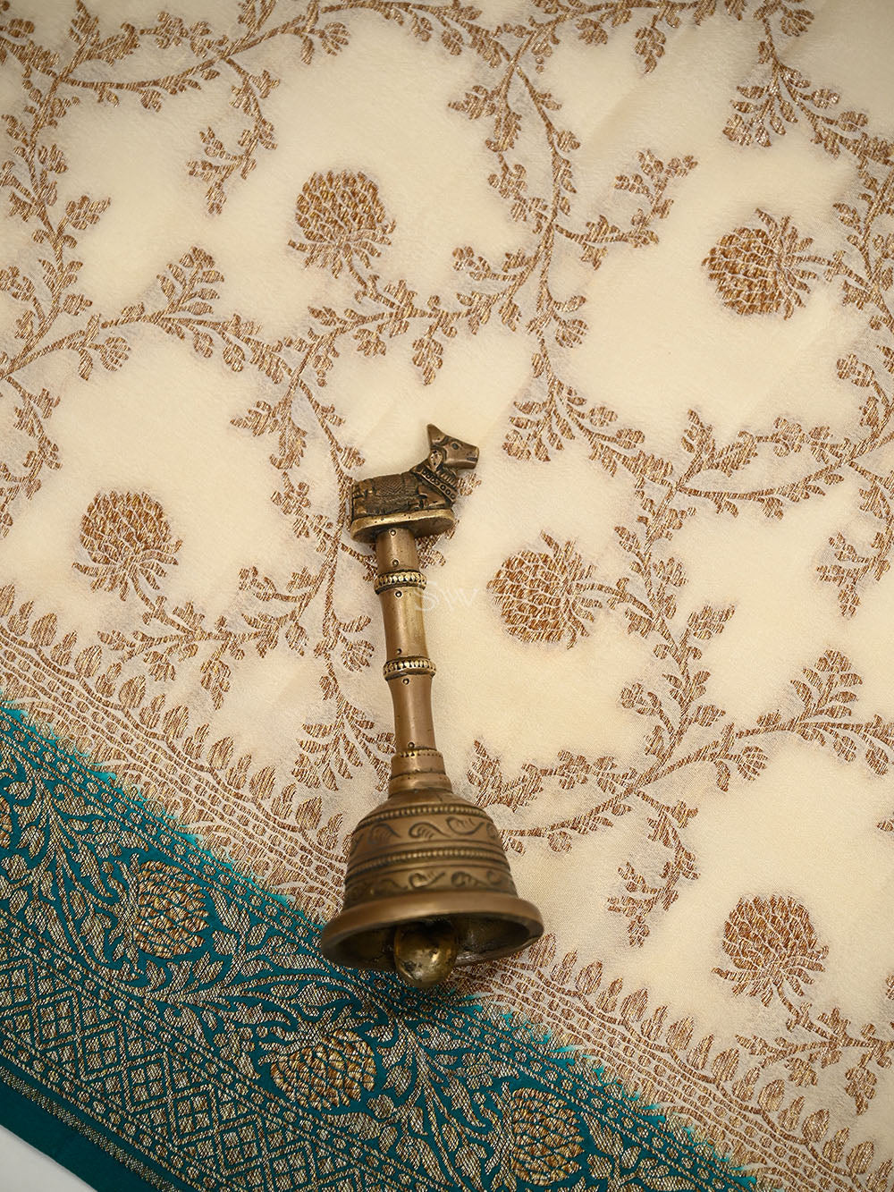 Teal Green Booti Crepe Silk Handloom Banarasi Suit - Sacred Weaves