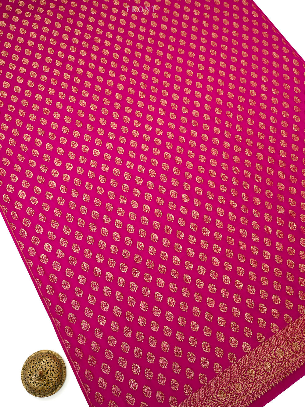 Dark Pink Booti Crepe Silk Handloom Banarasi Suit - Sacred Weaves
