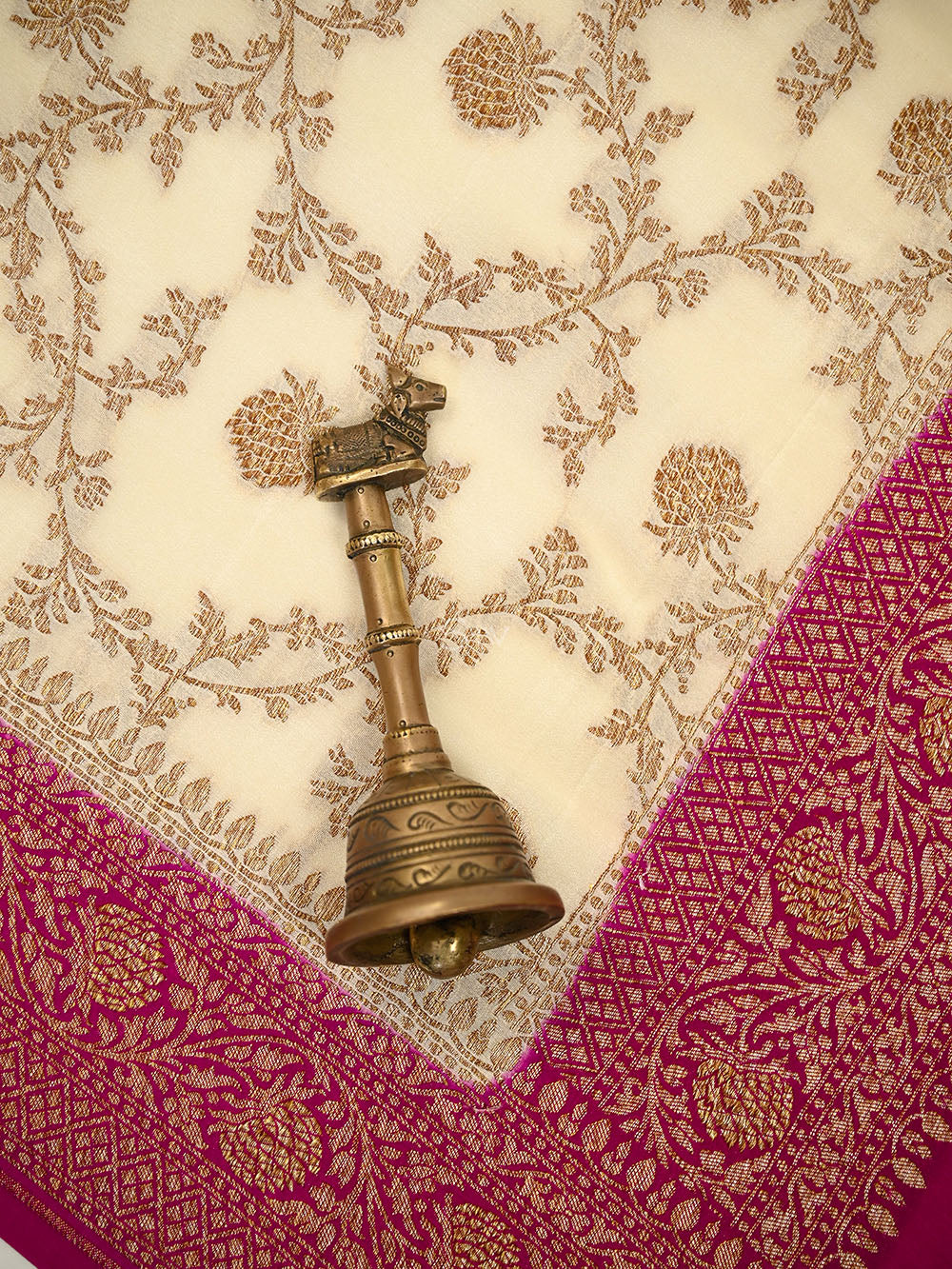 Dark Pink Booti Crepe Silk Handloom Banarasi Suit - Sacred Weaves