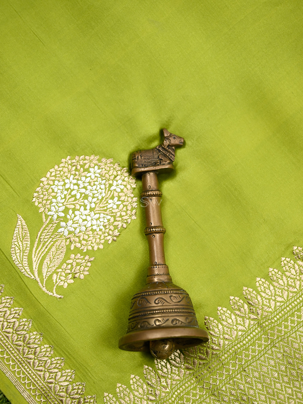 Parrot Green Boota Satin Silk Handloom Banarasi Saree - Sacred Weaves