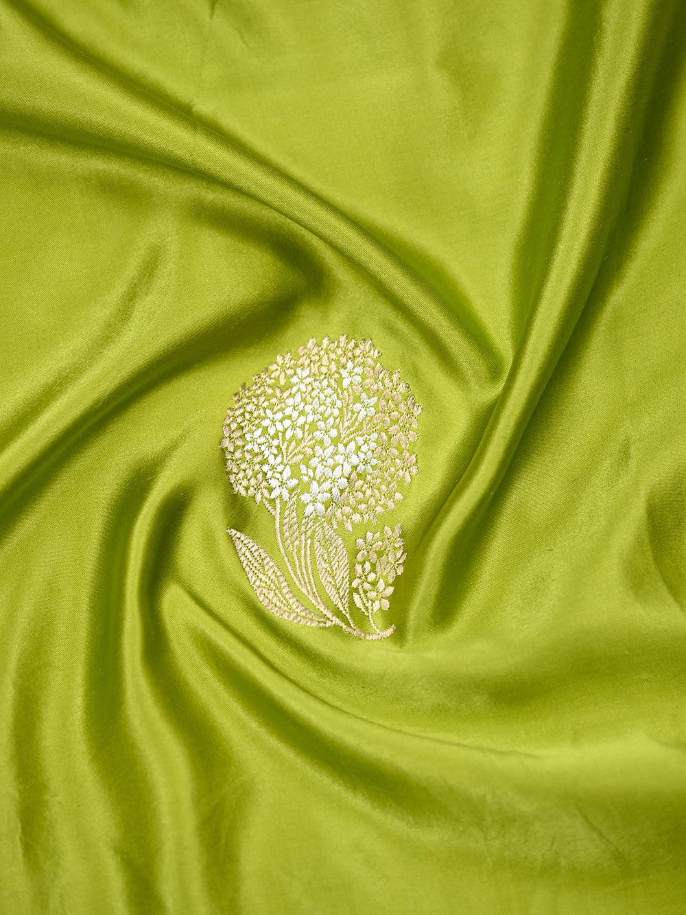 Parrot Green Boota Satin Silk Handloom Banarasi Saree - Sacred Weaves