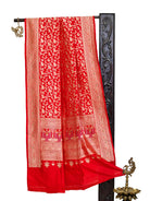 Red Shikargah Meenakari Katan Silk Handloom Banarasi Dupatta - Sacred Weaves