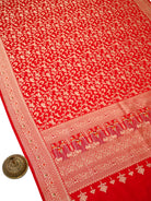 Red Shikargah Meenakari Katan Silk Handloom Banarasi Dupatta - Sacred Weaves