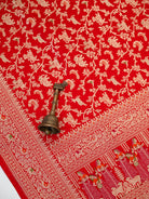 Red Shikargah Meenakari Katan Silk Handloom Banarasi Dupatta - Sacred Weaves