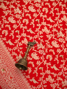 Red Shikargah Meenakari Katan Silk Handloom Banarasi Dupatta - Sacred Weaves
