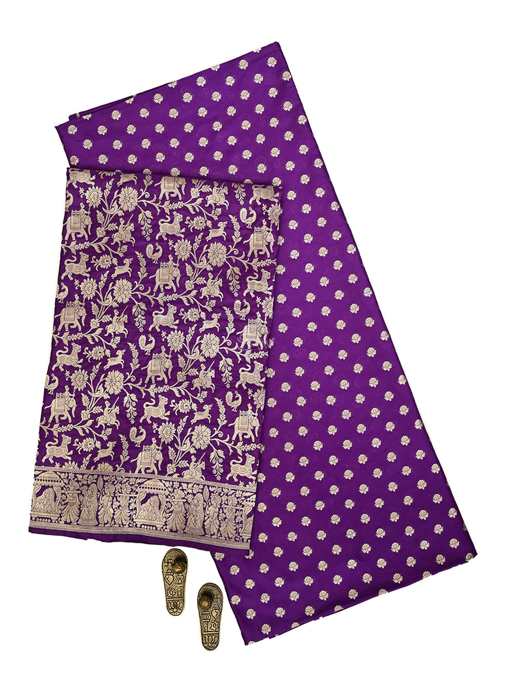 Purple Booti Katan Silk Handloom Banarasi Suit - Sacred Weaves