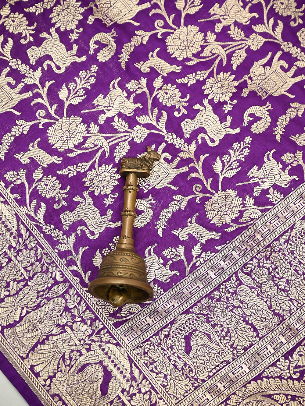 Purple Booti Katan Silk Handloom Banarasi Suit - Sacred Weaves