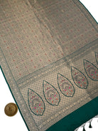 Bottle Green Meenakari Silk Zari Brocade Handloom Banarasi Saree - Sacred Weaves