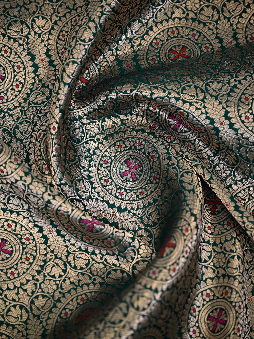 Bottle Green Meenakari Silk Zari Brocade Handloom Banarasi Saree - Sacred Weaves