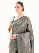 Bottle Green Meenakari Silk Zari Brocade Handloom Banarasi Saree - Sacred Weaves